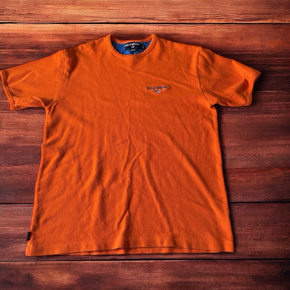 Y2K Polo Sport Ralph Lauren Thermal Tshirt Mens XL Orange Short Sleeve